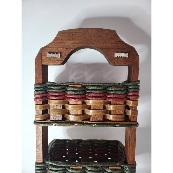 Vintage Foxcreek Basket Co Mahogany Wood Wicker 3 Tier Wall Mail Organizer - Picture 7 of 13